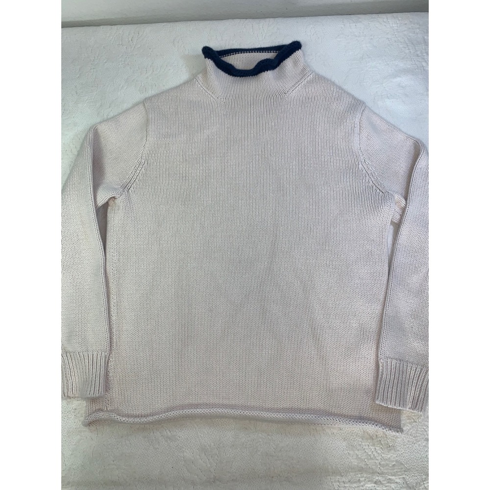 J.Crew Heritage Rollneck Sweater Heavy Cotton Knit Cream Navy BN492 Small